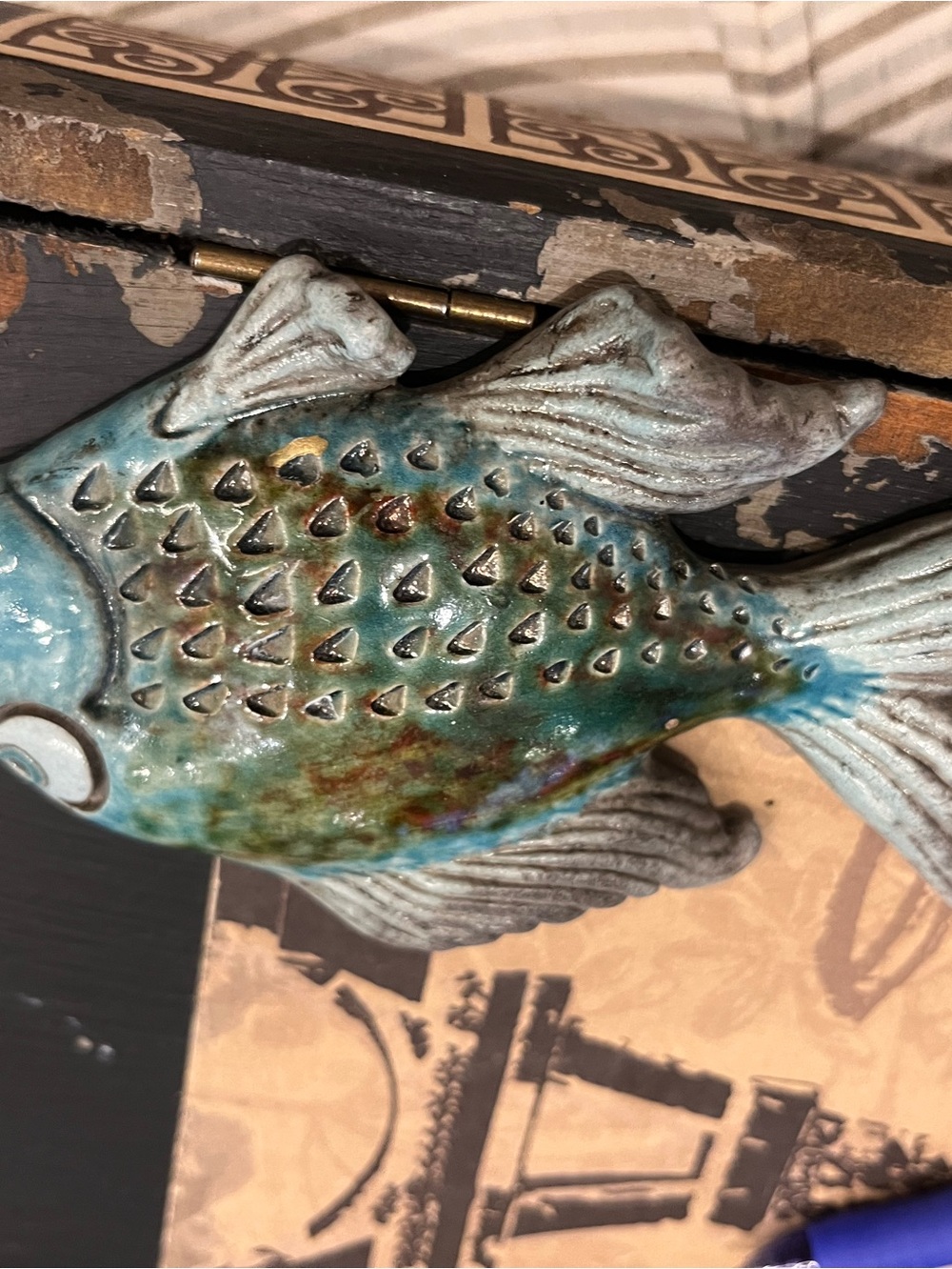 Coastal cottage Decorative Ceramic Fish Sculpture - Blue/Green